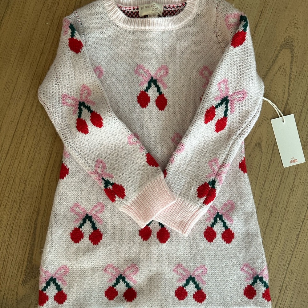🇺🇸MDW SALE🇺🇸 Pink Cherry Knit Sweater Dress